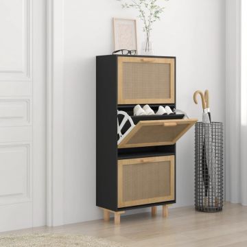 Gossi pantofar, negru, 52x25x115 cm, lemn prelucrat si ratan natural