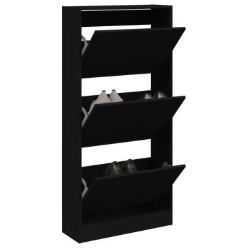 Gossi pantofar, negru, 60x21x125,5 cm, lemn compozit