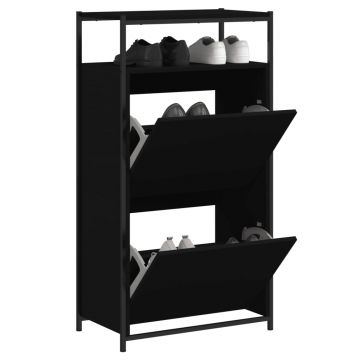 Gossi pantofar, negru, 60x34x112 cm, lemn compozit