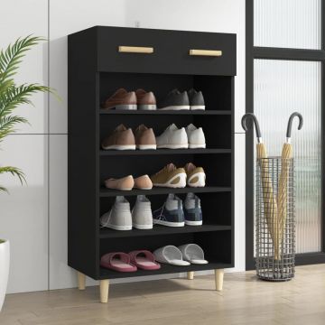 Gossi pantofar, negru, 60x35x105 cm, lemn compozit