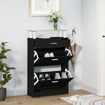 Gossi pantofar, negru, 63x24x104 cm, lemn prelucrat