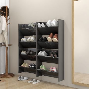 Gossi pantofar perete 4buc. gri extralucios 60x18x60cm lemn prelucrat