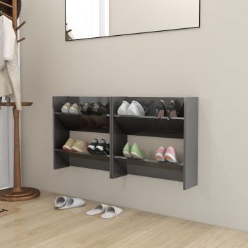 Gossi pantofare de perete, 2 buc., gri extralucios, 60x18x60 cm, pal