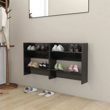 Gossi pantofare de perete, 2 buc., negru extralucios, 60x18x60 cm pal