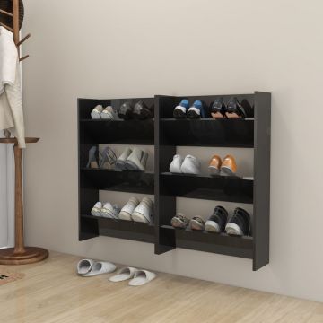 Gossi pantofare de perete, 2 buc., negru extralucios, 60x18x90 cm pal
