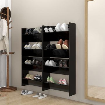 Gossi pantofare de perete, 4 buc., negru, 60x18x60 cm, pal