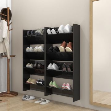 Gossi pantofare de perete, 4 buc., negru extralucios, 60x18x60cm, pal