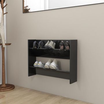 Gossi pantofare de perete, negru extralucios, 80x18x60 cm, pal
