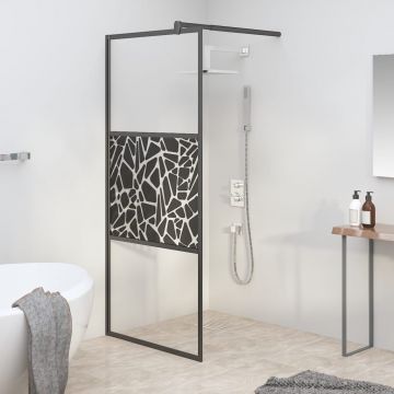 Gossi paravan de dus walk-in negru 90x195 cm sticla esg model piatra