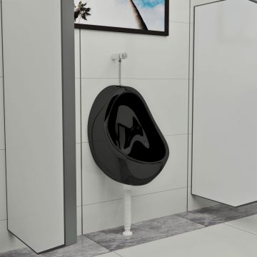 Gossi pisoar de perete cu supapa pentru spalare, negru, ceramica