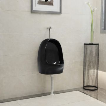 Gossi pisoar de perete cu supapa pentru spalare, negru, ceramica