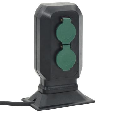 Gossi priza de exterior cu tarus si 2 cai, negru/verde, 15,5x11x24 cm