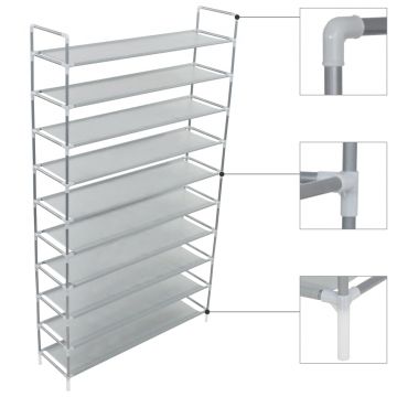 Gossi raft incaltaminte 10 etajere, metal si textil netesut, argintiu