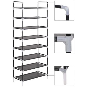 Gossi raft incaltaminte 8 rafturi, metal si textil netesut, negru