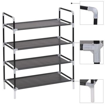 Gossi raft incaltaminte cu 4 rafturi, metal si textil netesut, negru