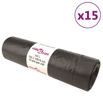 Gossi saci de gunoi cu snururi 150 buc. negru 240 l