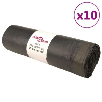 Gossi saci de gunoi cu snururi 250 buc. negru 120 l