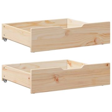 Gossi sertare de pat cu roti, 2 buc., 75x55x16 cm, lemn masiv de pin