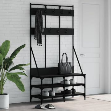 Gossi suport de haine cu raft de pantofi, negru, 100x40x184 cm