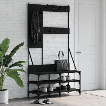 Gossi suport de haine cu raft de pantofi, negru, 100x40x184 cm