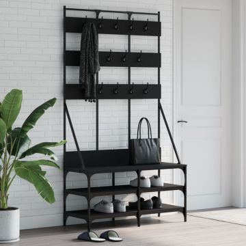Gossi suport de haine cu raft de pantofi, negru, 100x40x184 cm