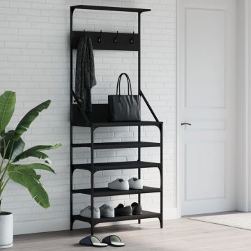 Gossi suport de haine cu raft de pantofi, negru, 70x34x184 cm