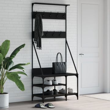Gossi suport de haine cu raft de pantofi, negru, 80x40x184cm