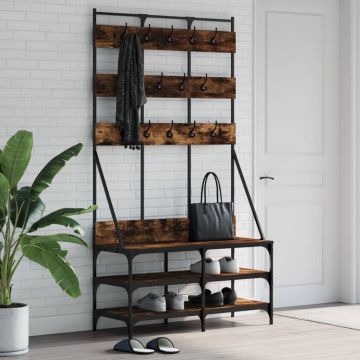 Gossi suport de haine cu raft de pantofi stejar fumuriu, 100x40x184cm