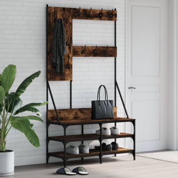 Gossi suport de haine cu raft de pantofi stejar fumuriu, 100x40x184cm