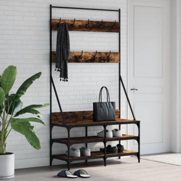 Gossi suport de haine cu raft de pantofi stejar fumuriu, 100x40x184cm