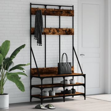 Gossi suport de haine cu raft de pantofi stejar fumuriu, 100x40x184cm