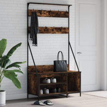 Gossi suport de haine cu raft de pantofi stejar fumuriu 100x41x184 cm