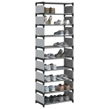 Gossi suport pantofi 10 niveluri gri 54x28x158 cm tesatura netesa