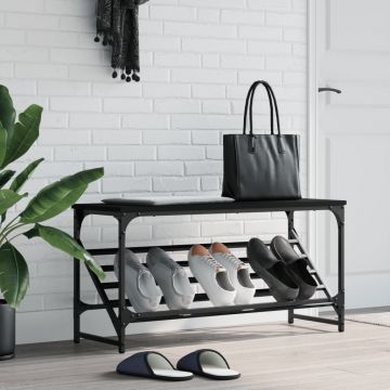 Gossi suport pantofi, negru, 90x30x45 cm, lemn prelucrat