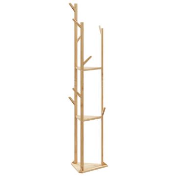 Gossi suport pentru haine cu carlige si rafturi 39x33x166 cm bambus