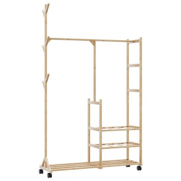 Gossi suport pentru haine cu rafturi si roti 100x38x175,5 cm bambus