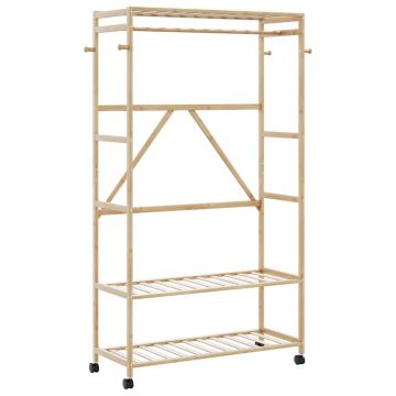 Gossi suport pentru haine cu rafturi si roti 110x40x180 cm bambus