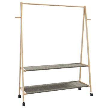 Gossi suport pentru haine cu rafturi si roti 132x45,5x155,5 cm bambus