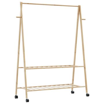 Gossi suport pentru haine cu rafturi si roti 132x45,5x155,5 cm bambus