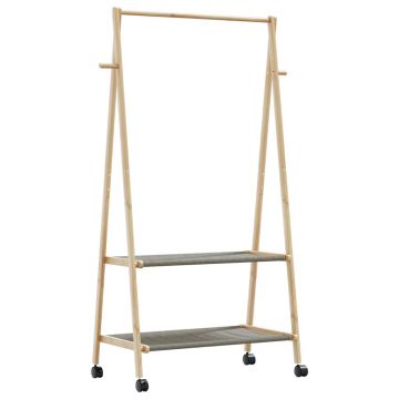 Gossi suport pentru haine cu rafturi si roti 96x45,5x155,5 cm bambus