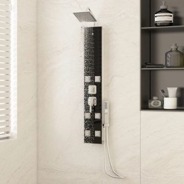Gossi unitate panou de dus, negru, 18x45,5x130 cm, sticla
