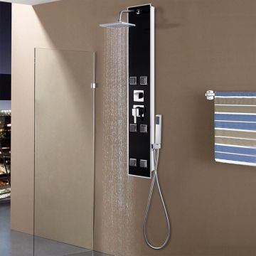 Gossi unitate panou de dus, sticla, 18 x 42,1 x 120 cm, negru
