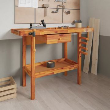 Gossi banc de lucru cu sertar si menghine, 124x52x83 cm, lemn acacia