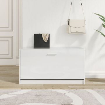 Gossi bancheta pantofar, alb extralucios, 80x24x45 cm, lemn compozit