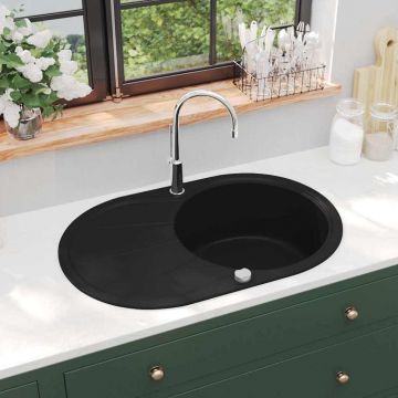 Gossi chiuveta de bucatarie din granit cu o cuva, negru, oval