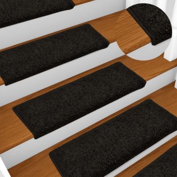 Gossi covorase de trepte de scara, 15 buc., negru, 65x21x4 cm