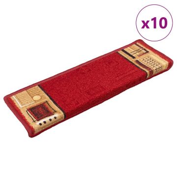 Gossi covorase pentru scari autoadezive, 10 buc., rosu, 65x21x4 cm