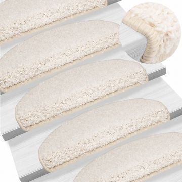 Gossi covorase pentru trepte scara, 15 buc., alb, 65x21x4 cm