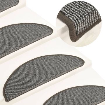 Gossi covorase pentru trepte scara, 15 buc., gri, 65x21x4 cm