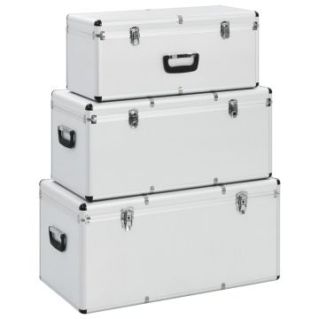 Gossi cutii de depozitare, 3 buc., argintiu, aluminiu